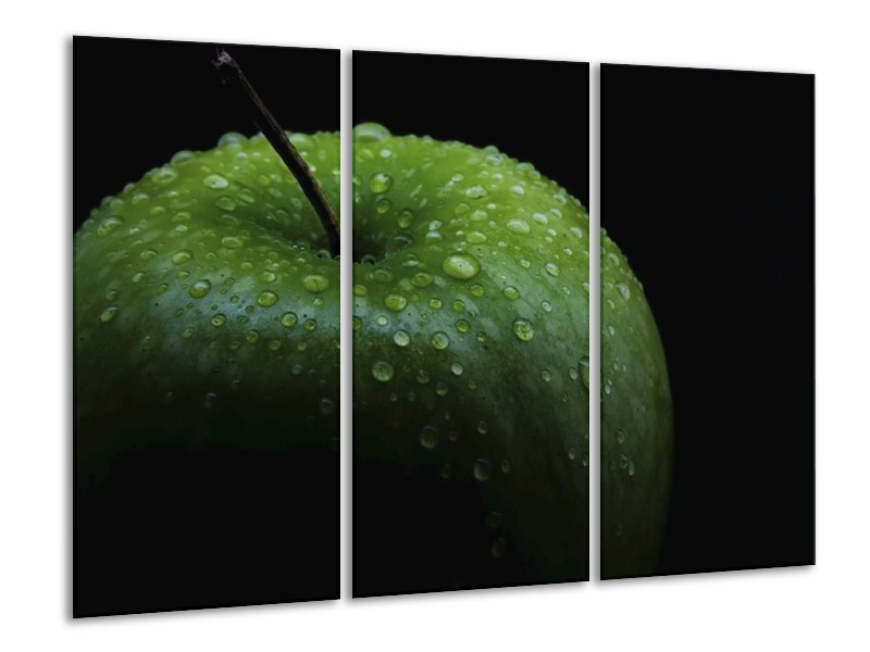 Canvas schilderij Appel | Groen, Zwart | 120x80cm 3Luik