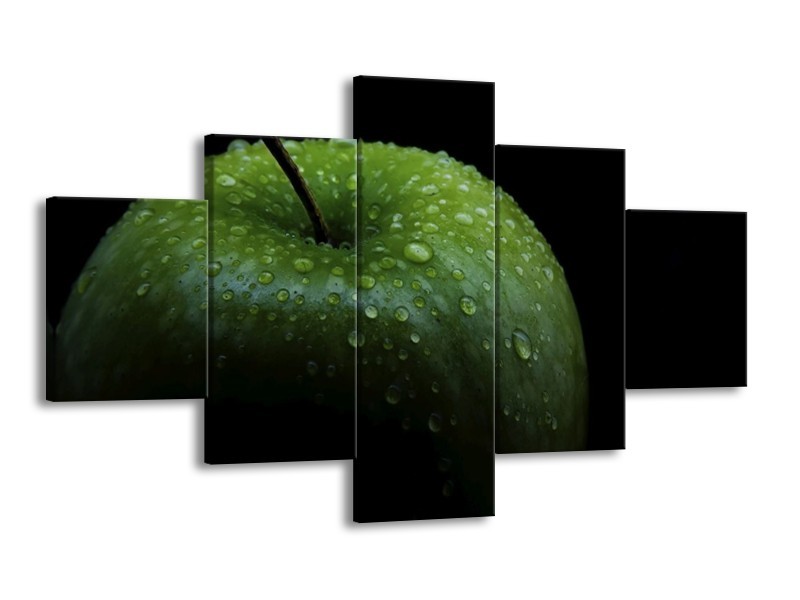 Canvas schilderij Appel | Groen, Zwart | 125x70cm 5Luik