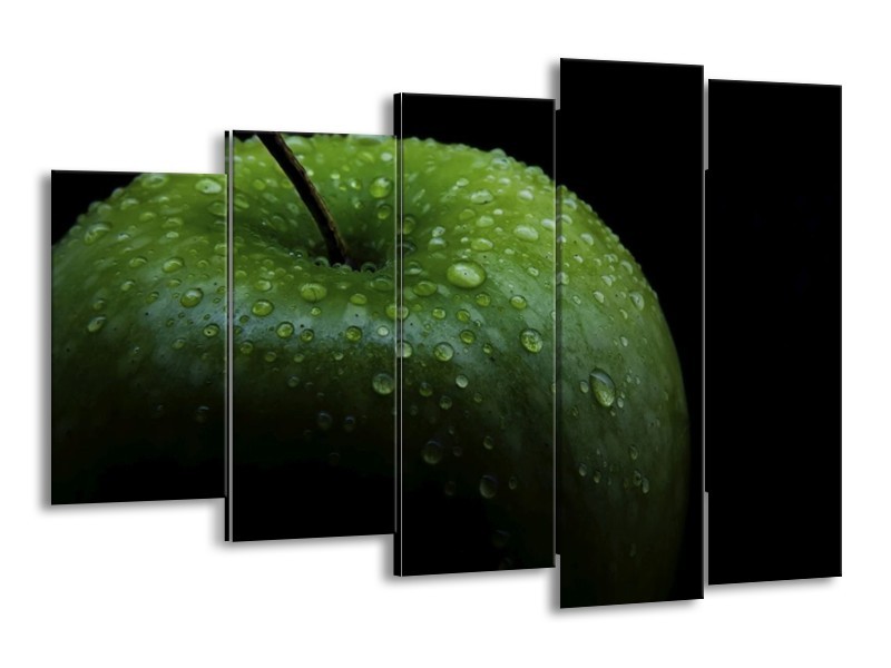 Canvas schilderij Appel | Groen, Zwart | 150x100cm 5Luik