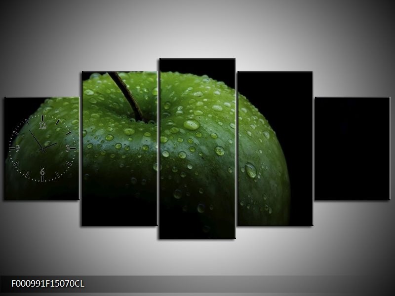 Klok schilderij Appel | Groen, Zwart | 150x70cm 5Luik