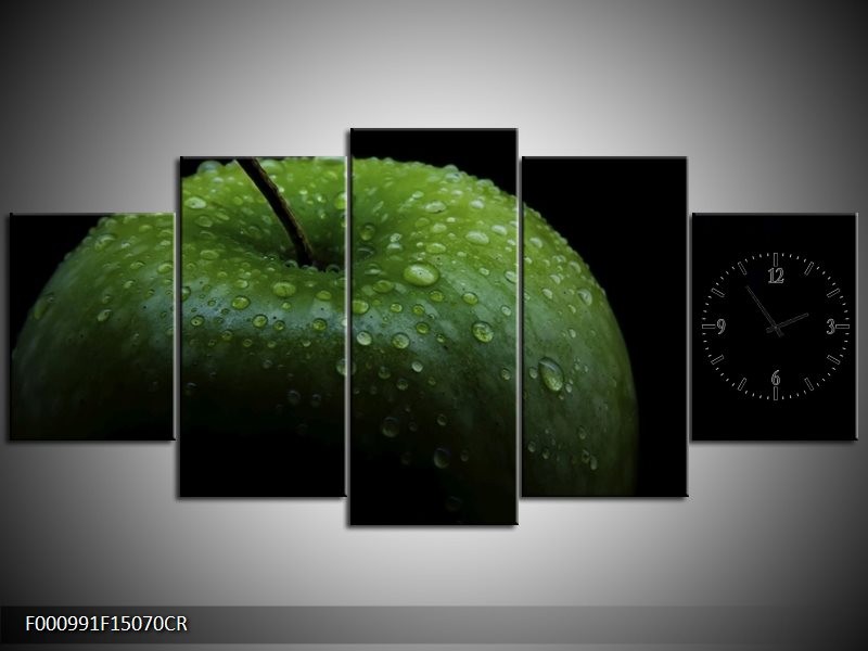 Klok schilderij Appel | Groen, Zwart | 150x70cm 5Luik