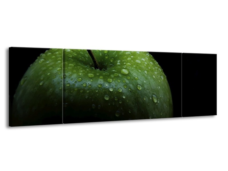 Canvas schilderij Appel | Groen, Zwart | 170x50cm 3Luik