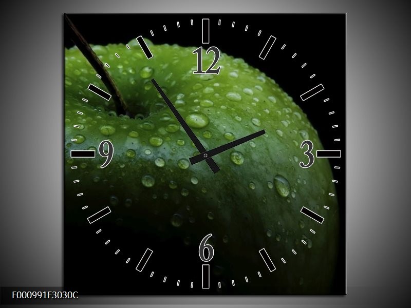 Klok schilderij Appel | Groen, Zwart | 30x30cm 1Luik