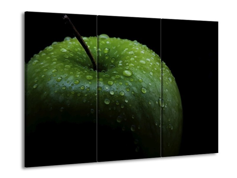 Canvas schilderij Appel | Groen, Zwart | 90x60cm 3Luik