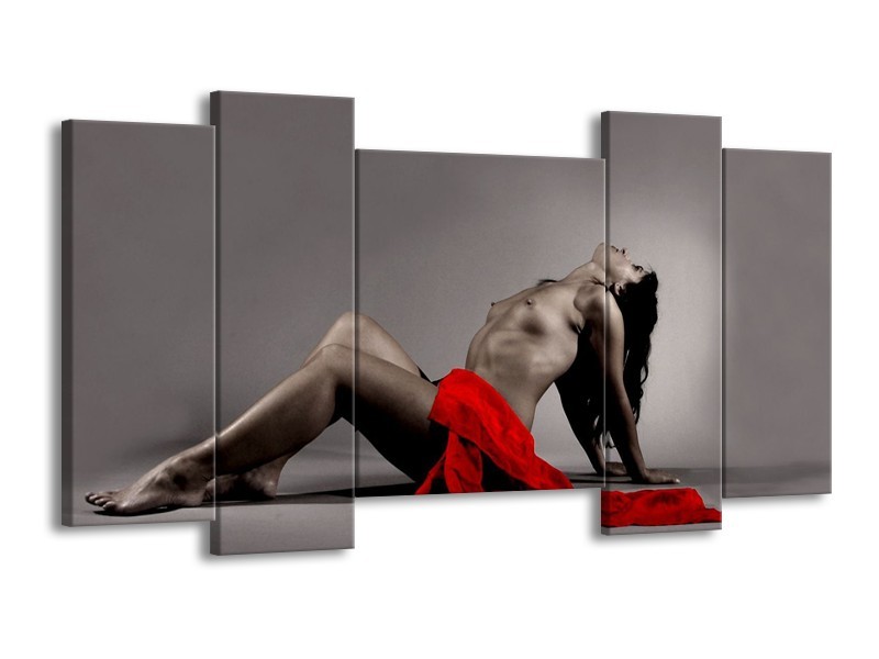 Canvas schilderij Vrouw | Rood, Zwart, Grijs | 120x65 5Luik