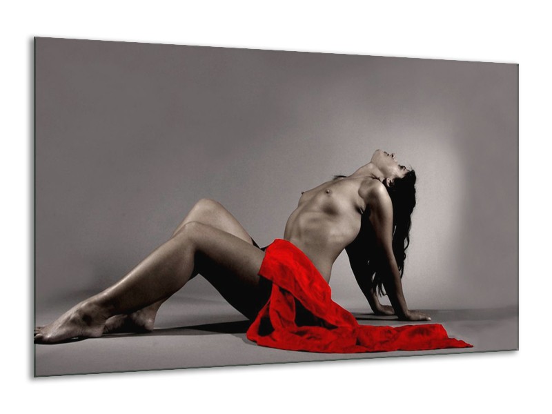 Canvas schilderij Vrouw | Rood, Zwart, Grijs | 120x70cm 1Luik