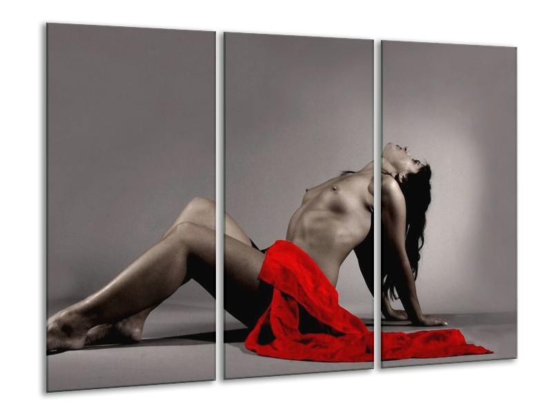 Canvas schilderij Vrouw | Rood, Zwart, Grijs | 120x80cm 3Luik