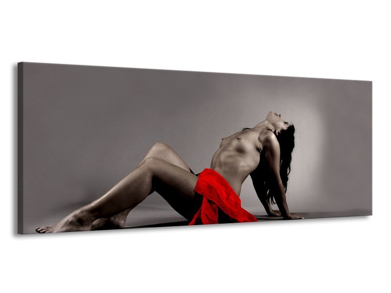 Canvas schilderij Vrouw | Rood, Zwart, Grijs | 145x58cm 1Luik