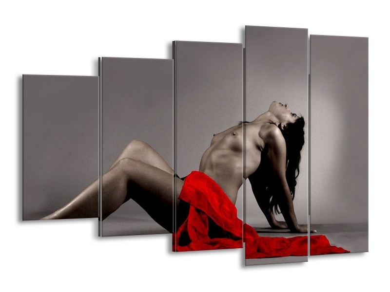 Glas schilderij Vrouw | Rood, Zwart, Grijs | 150x100cm 5Luik