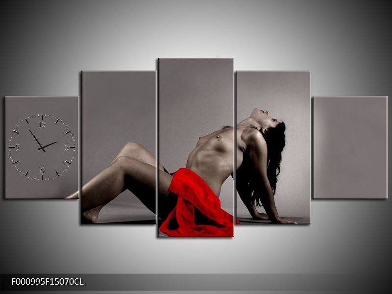 Klok schilderij Vrouw | Rood, Zwart, Grijs | 150x70cm 5Luik