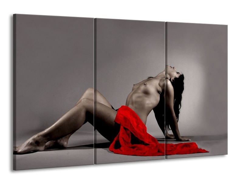 Glas schilderij Vrouw | Rood, Zwart, Grijs | 165x100cm 3Luik