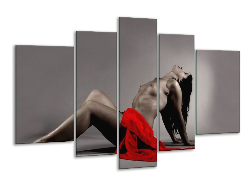 Canvas schilderij Vrouw | Rood, Zwart, Grijs | 170x100cm 5Luik