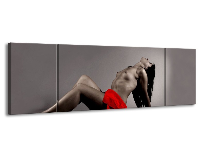 Canvas schilderij Vrouw | Rood, Zwart, Grijs | 170x50cm 3Luik