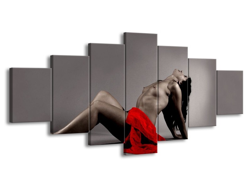 Canvas schilderij Vrouw | Rood, Zwart, Grijs | 210x100cm 7Luik