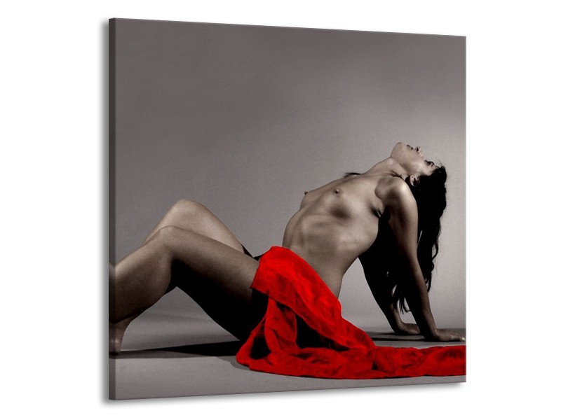 Canvas schilderij Vrouw | Rood, Zwart, Grijs | 70x70cm 1Luik