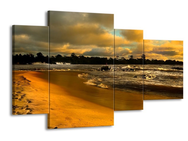 Glas schilderij Strand | Geel, Bruin, Grijs | 120x75cm 4Luik