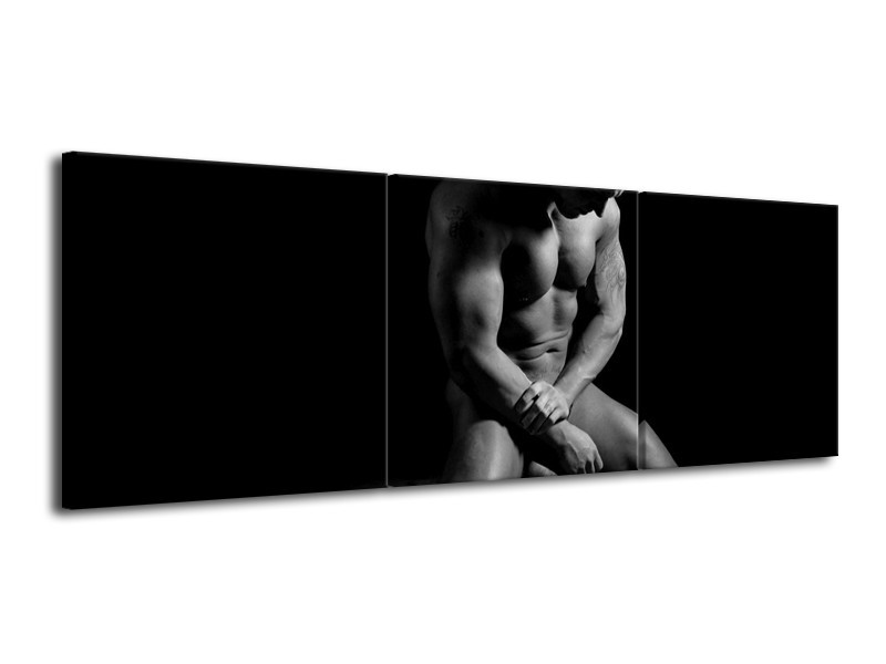 Canvas schilderij Man | Grijs, Zwart, Wit | 120x40cm 3Luik