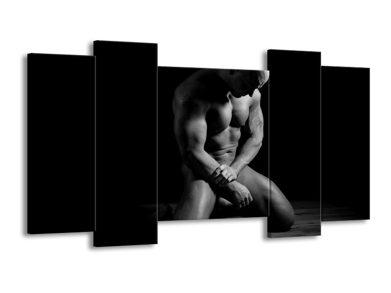 Canvas schilderij Man | Grijs, Zwart, Wit | 120x65 5Luik