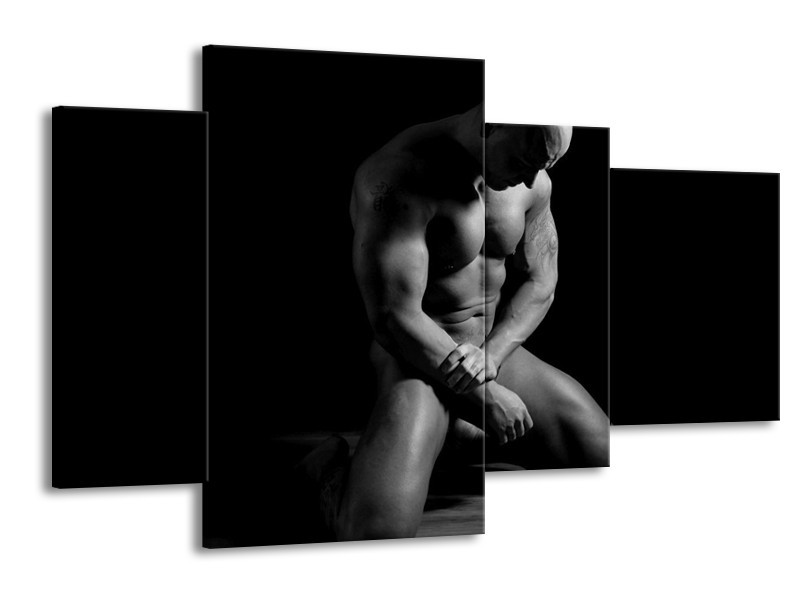 Canvas schilderij Man | Grijs, Zwart, Wit | 120x75cm 4Luik