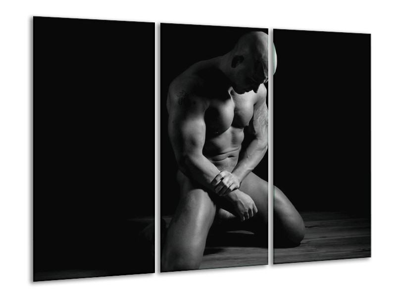 Canvas schilderij Man | Grijs, Zwart, Wit | 120x80cm 3Luik