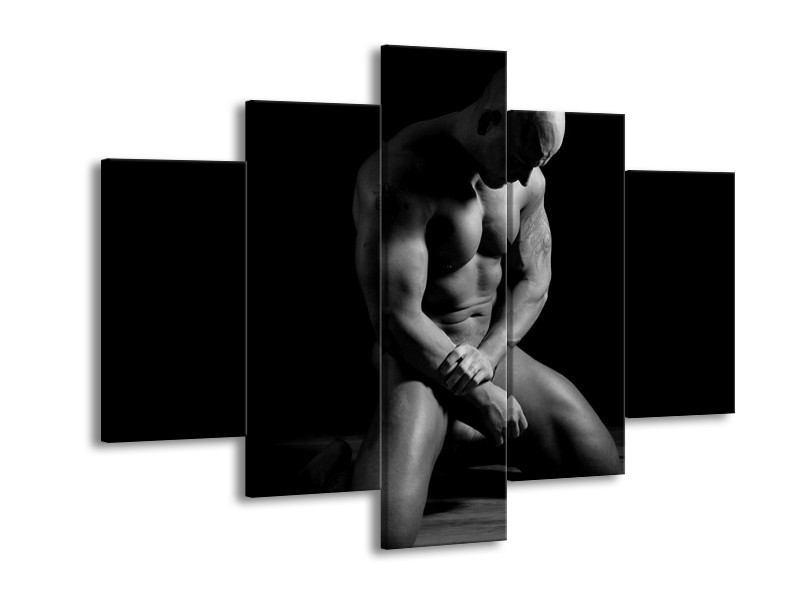 Canvas schilderij Man | Grijs, Zwart, Wit | 150x105cm 5Luik