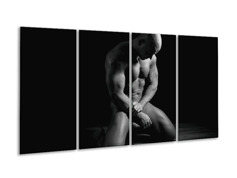 Canvas schilderij Man | Grijs, Zwart, Wit | 160x80cm 4Luik