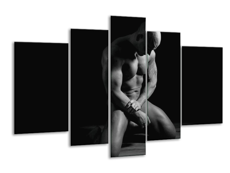 Canvas schilderij Man | Grijs, Zwart, Wit | 170x100cm 5Luik