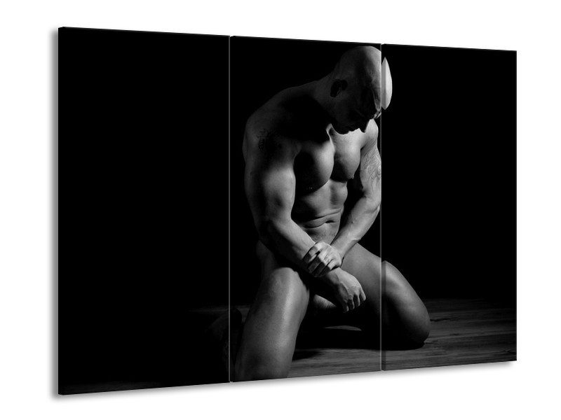 Canvas schilderij Man | Grijs, Zwart, Wit | 90x60cm 3Luik