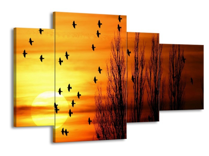 Glas schilderij Vogels | Geel, Zwart | 120x75cm 4Luik