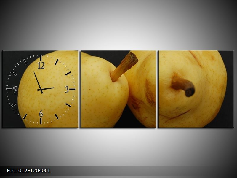 Klok schilderij Peer | Geel, Zwart, Bruin | 120x40cm 3Luik