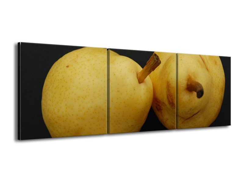 Canvas schilderij Peer | Geel, Zwart, Bruin | 150x50cm 3Luik