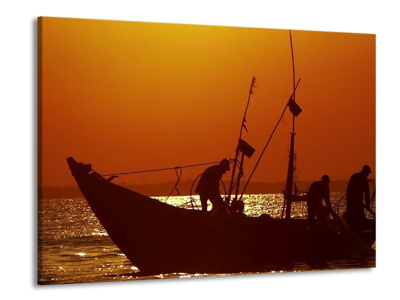 Glas schilderij Boot | Bruin, Oranje | 100x70cm 1Luik