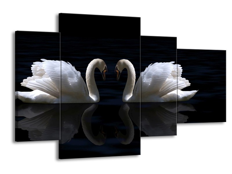 Canvas schilderij Zwanen | Wit, Zwart | 120x75cm 4Luik