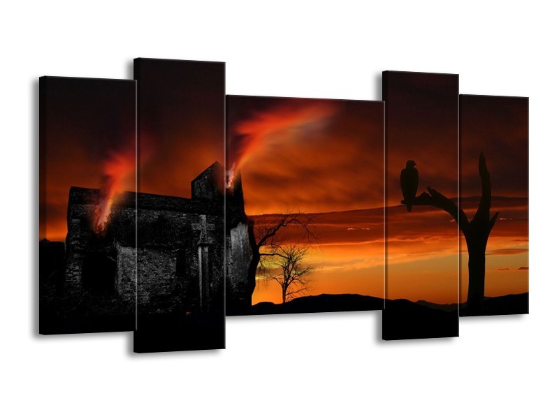 Glas schilderij Landschap | Rood, Zwart, Oranje | 120x65cm 5Luik