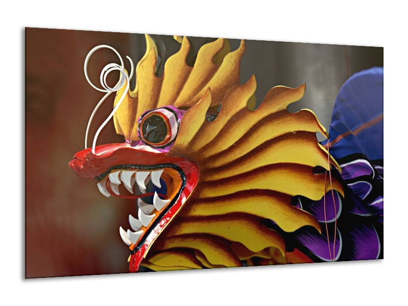 Canvas schilderij Draak | Geel, Bruin, Rood | 120x70cm 1Luik
