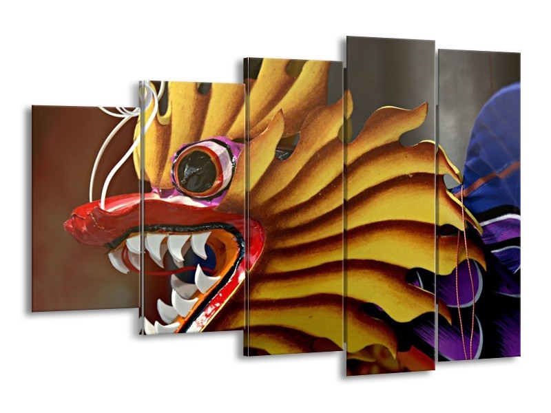 Canvas schilderij Draak | Geel, Bruin, Rood | 150x100cm 5Luik