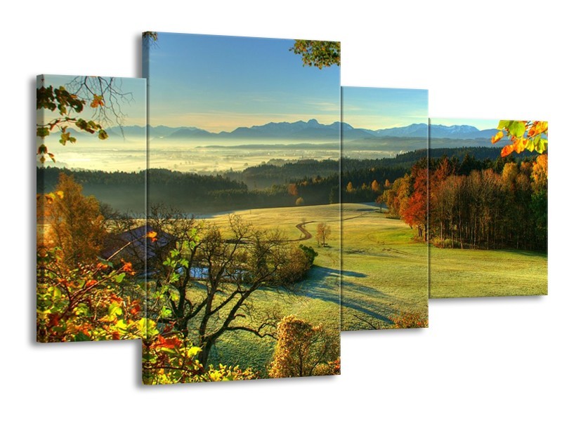 Glas schilderij Landschap | Groen, Grijs, Blauw | 120x75cm 4Luik