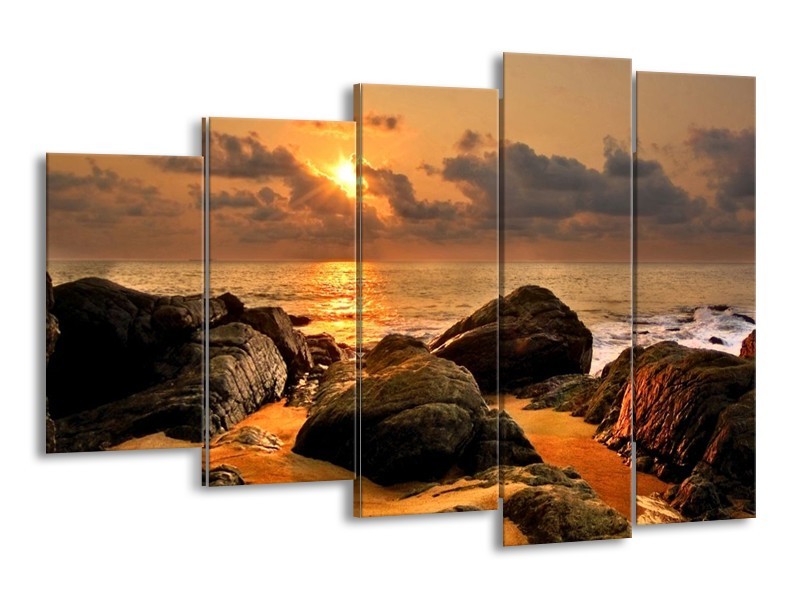 Glas schilderij Zonsondergang | Geel, Grijs | 150x100cm 5Luik
