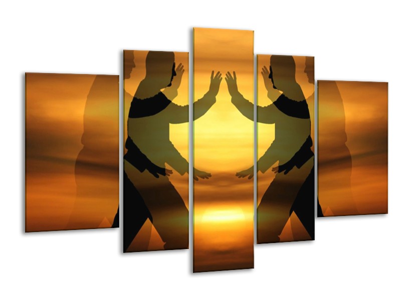 Canvas schilderij Mensen | Geel, Zwart | 170x100cm 5Luik