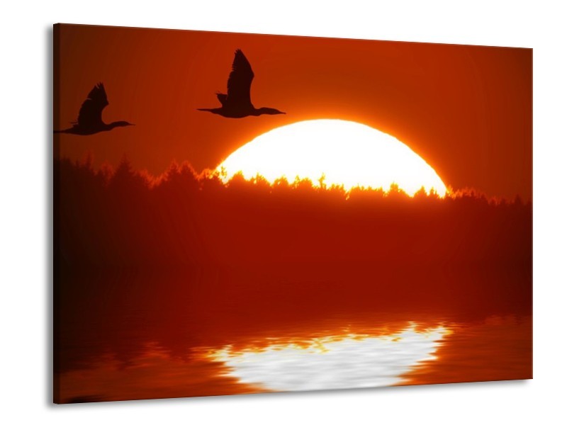 Canvas schilderij Zonsondergang | Zwart, Rood, Wit | 100x70cm 1Luik