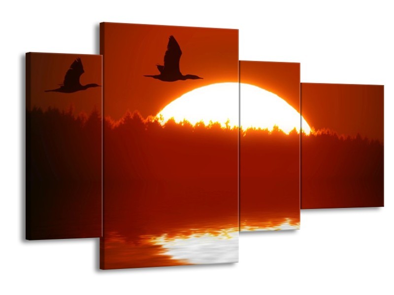 Canvas schilderij Zonsondergang | Zwart, Rood, Wit | 120x75cm 4Luik