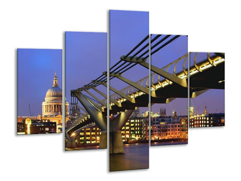 Glas schilderij Brug | Blauw, Geel, Goud | 100x70cm 5Luik