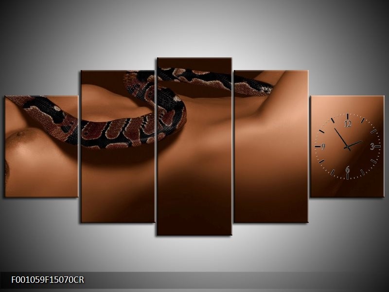 Klok schilderij Slang | Bruin, Zwart | 150x70cm 5Luik