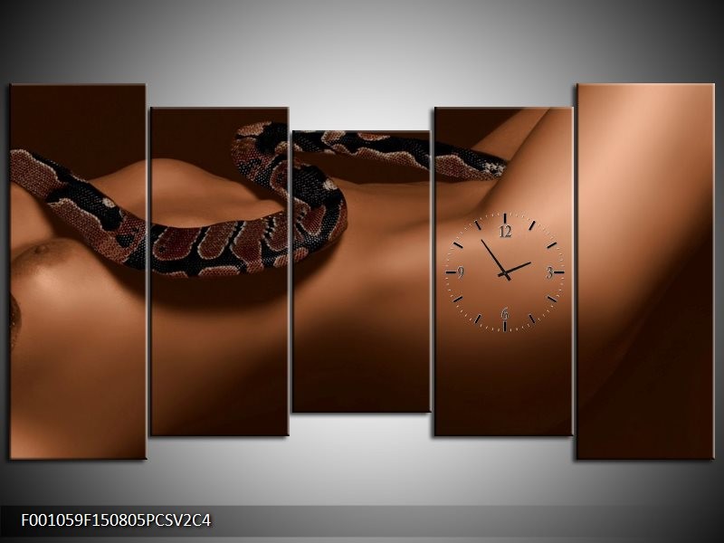 Klok schilderij Slang | Bruin, Zwart | 150x80cm 5Luik