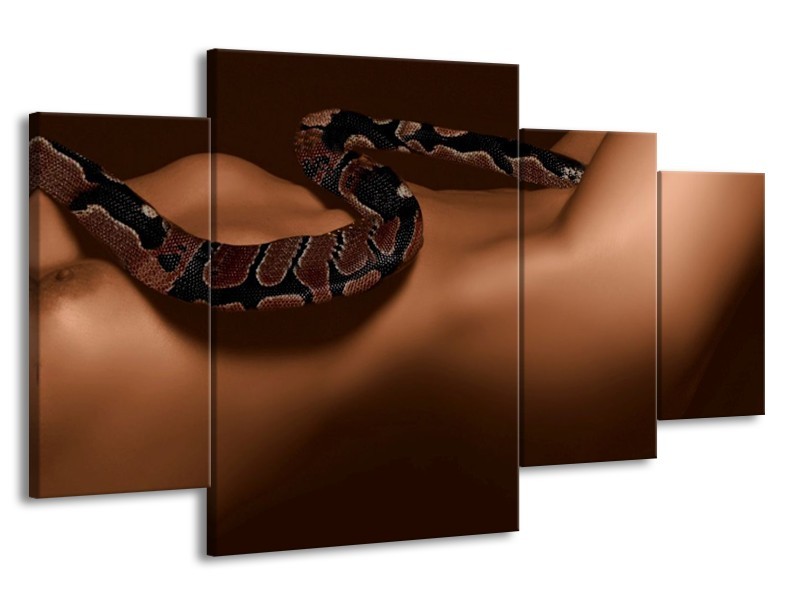 Canvas schilderij Slang | Bruin, Zwart | 160x90cm 4Luik