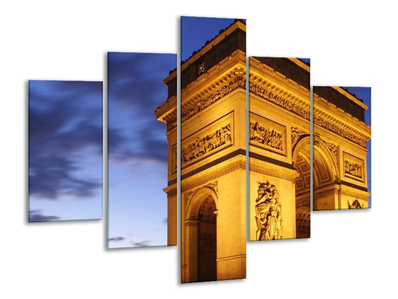 Glas schilderij Parijs | Geel, Blauw, Goud | 100x70cm 5Luik