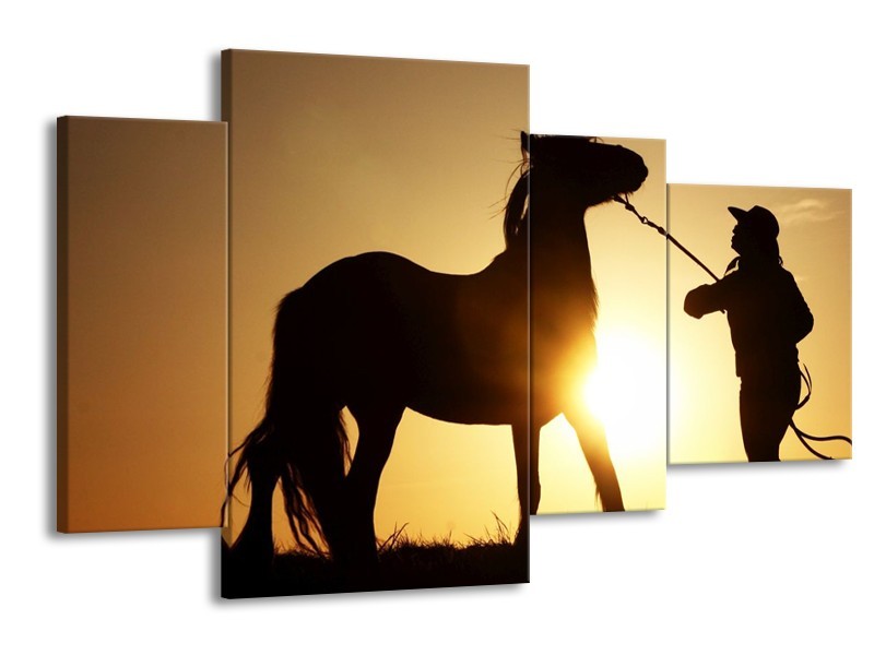 Canvas schilderij Paard | Zwart, Geel | 120x75cm 4Luik