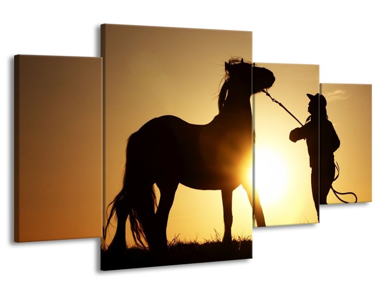 Canvas schilderij Paard | Zwart, Geel | 160x90cm 4Luik