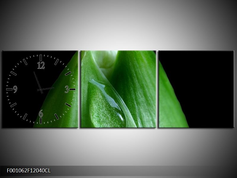 Klok schilderij Druppels | Groen, Zwart | 120x40cm 3Luik