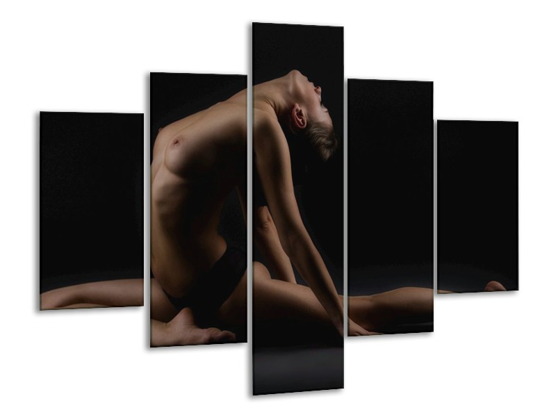 Canvas schilderij Vrouw | Bruin, Zwart | 100x70cm 5Luik